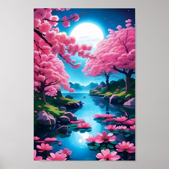 Poster Arte moderna japonesa de cerejeira floresce (Frente)