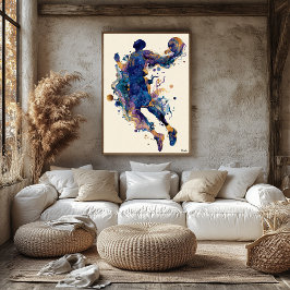 Poster Arte Moderna – Jogador de Basquete em Tinta Fluida