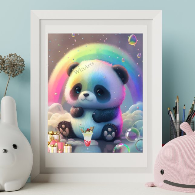 Poster Arte Moderna para Berçário Panda Fofo com Cores Ar (Criador carregado)