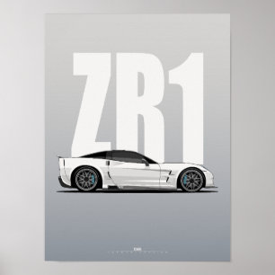 Poster Arte Moderna Perfil Lateral do Supercarro Branco C