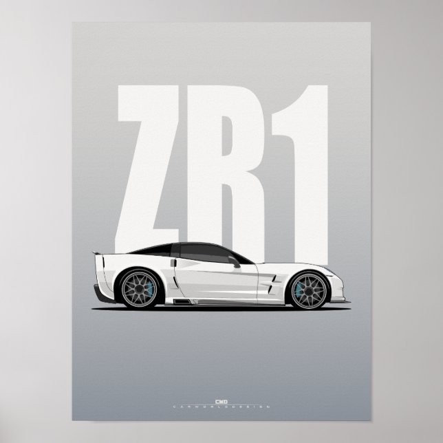 Poster Arte Moderna Perfil Lateral do Supercarro Branco C (Frente)