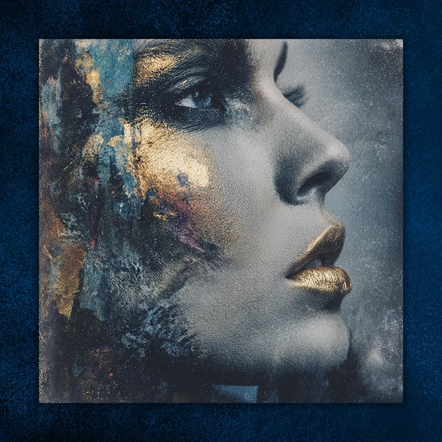Poster Arte Moderna Retrato Dramático Dourado Turquesa Ou (Bold Gold Teal Dramatic Portrait Modern Art Poster)