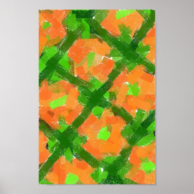 Poster Arte Moderna Verde e Abstrato Laranja (Frente)