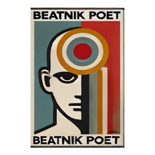 Pôster Arte Modernista de Meados do Século Beatnik Poeta
