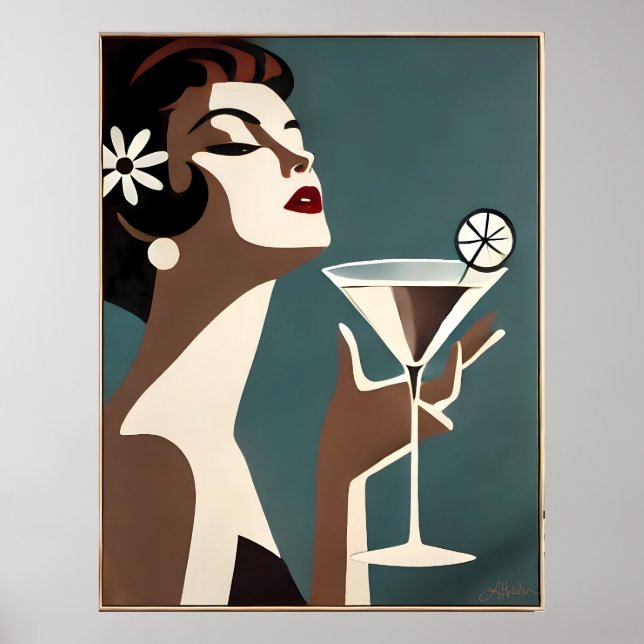 Poster Arte Moderno de Meados do Século A Diva do Martini (Frente)