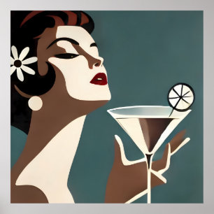 Poster Arte Moderno de Meados do Século A Diva do Martini