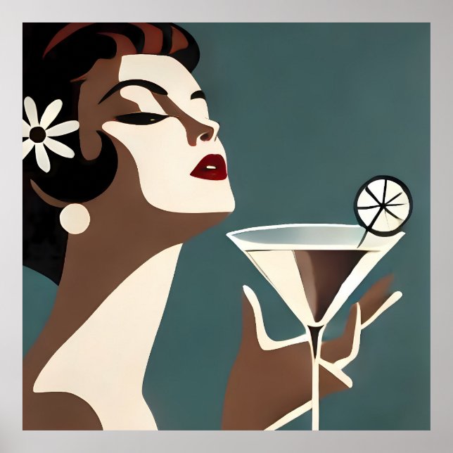 Poster Arte Moderno de Meados do Século A Diva do Martini (Frente)