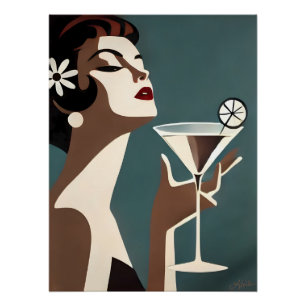Pôster Arte Moderno de Meados do Século A Diva do Martini