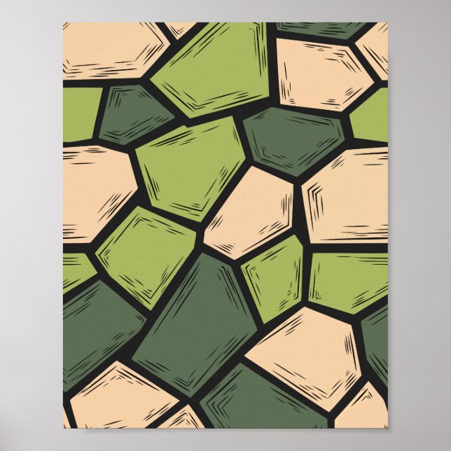 Poster Arte mosaica orgânica em tons de verde e bege (Frente)