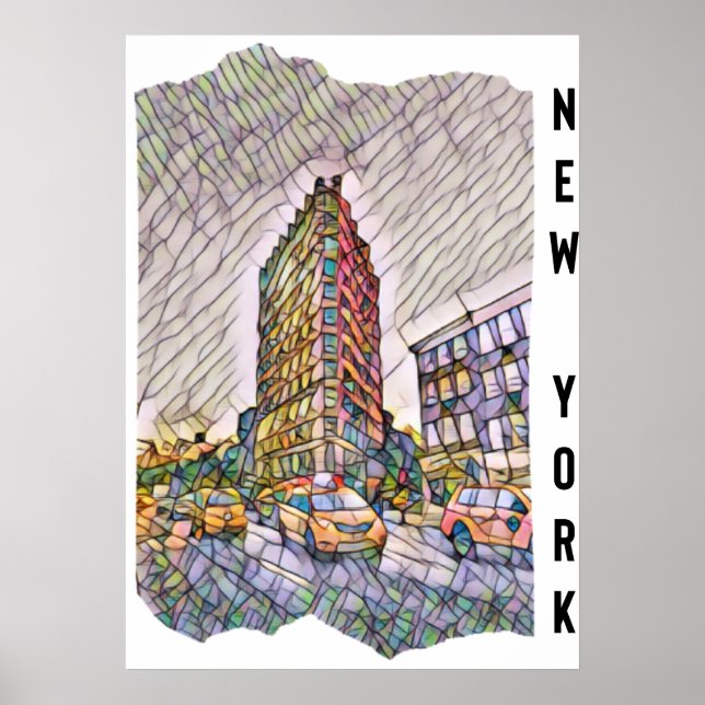 Poster Arte Mosaico Estético da Cidade de Nova York       (Frente)