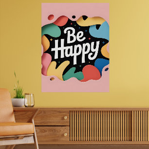 Poster Arte Motivacional em Camadas: Divisa "Seja Feliz"