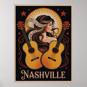 Poster Arte Musical de Nashville - Víblias do País Retroa