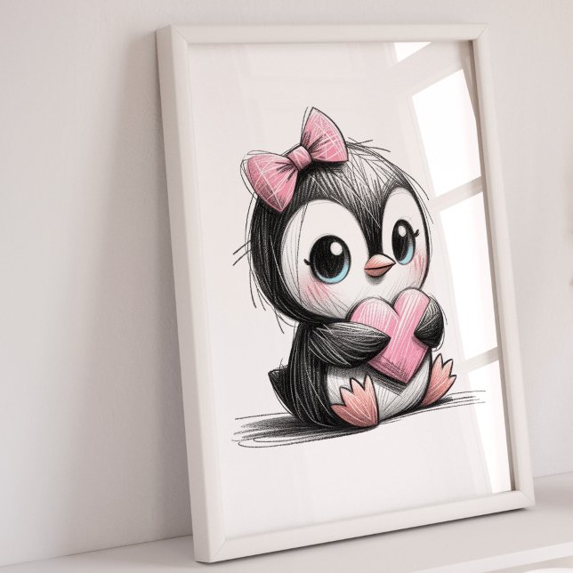 Poster Arte na Enfermeira de Pinguim | Kids Room Wall Art (Girls Penguin Nursery Art Print)