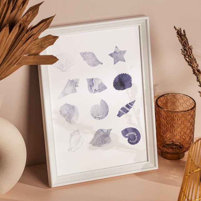 Poster Arte Náutica do Shell do Mar de Aquarela (Criador carregado)