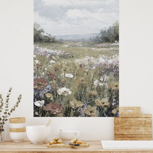Poster Arte Neutra de Paisagem de Fazenda Abstrata