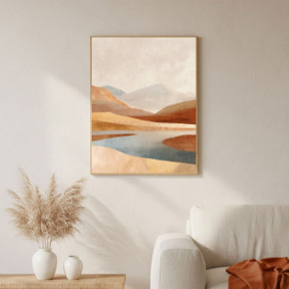 Poster Arte Neutro de Lago do Deserto de Terracota para S