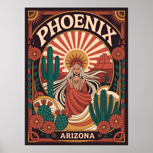 Poster Arte no Deserto da Arizona Phoenix - Retro Boho Ca (Frente)