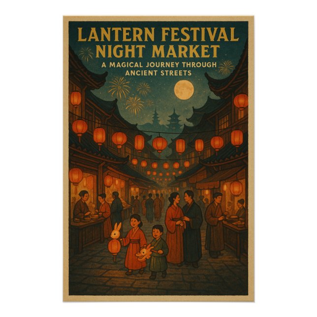Pôster Arte Noturna do Festival de Lanterna Chinês (Frente)