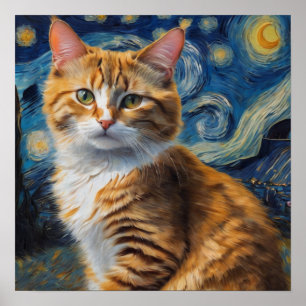 Poster Arte noturna estrelada com um gato