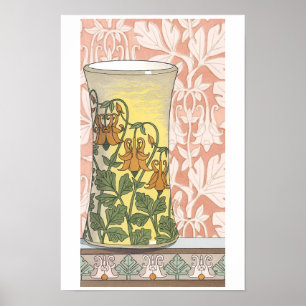 Poster Arte Nouveau do vintage, vaso com flores