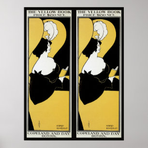 Pôster Arte Nova Antiga, Mulher Lendo um Livro Amarelo