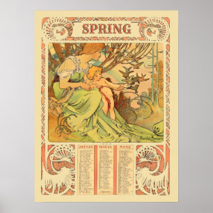 Poster Arte Nova da Era Vitoriana Calendário de Primavera
