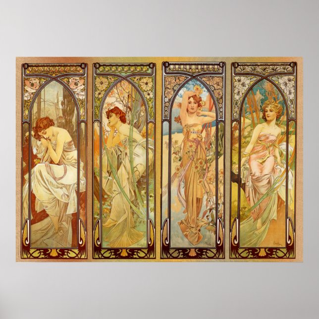 Poster Arte Nova deslumbrante mulher de Alphonse Mucha #3 (Frente)