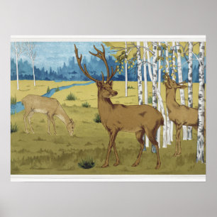 Poster Arte Nova Floresta de Cervos Maurice Verneuil Arte