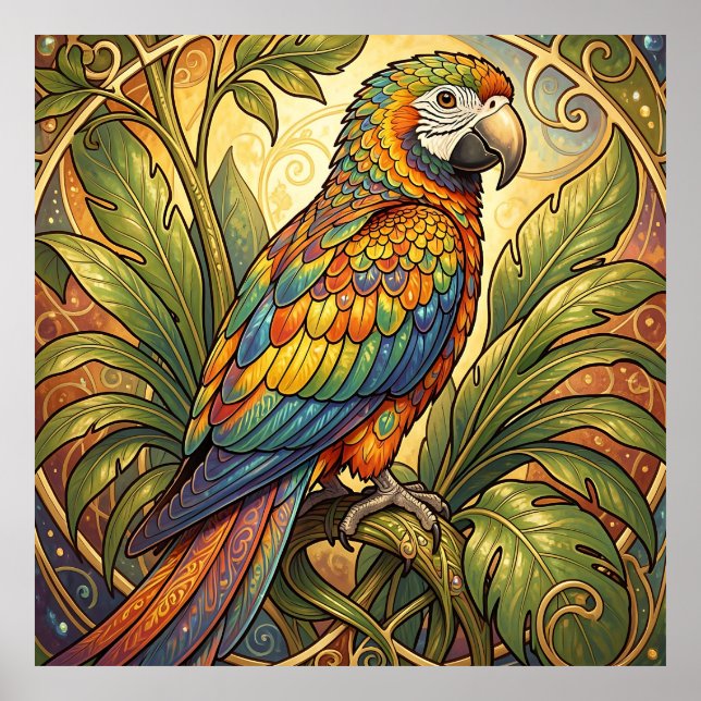 Poster Arte Nova Papagaio Arco-Íris Vibrante (Frente)