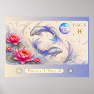 Poster Arte Nova Peixes Zodíaco Arte de Parede