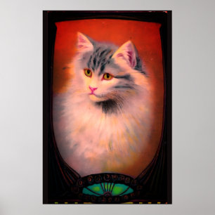 Poster Arte novo ilustração de gato vintage elegante