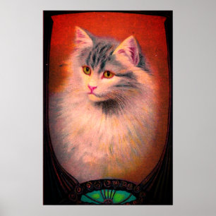 Poster Arte novo ilustração de gato vintage elegante