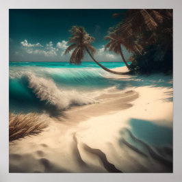 Poster Arte Oceânica | Ondas da Praia e Palmeiras Tropica