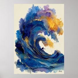 Poster Arte Oceano Líquido Onda Surfista Abstrata Cor Flu