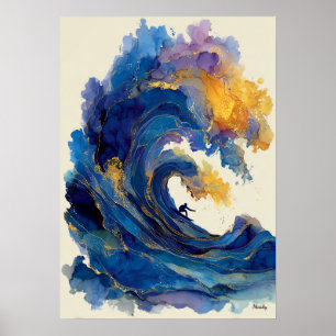 Poster Arte Oceano Líquido Onda Surfista Abstrata Cor Flu