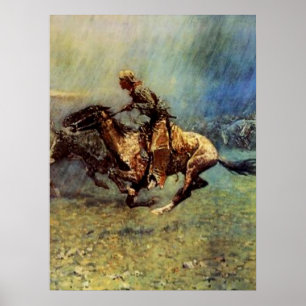 Pôster Arte Ocidental de Frederic Remington “A Estampida”