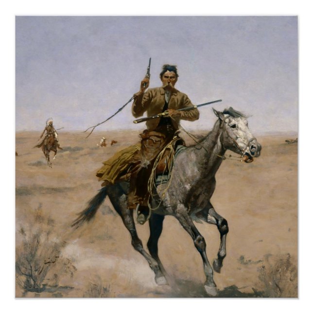 Pôster Arte Ocidental de Frederic Remington “A Fuga” (Frente)