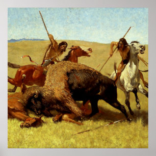 Poster Arte Ocidental de Frederic Remington “Caça ao Búfa