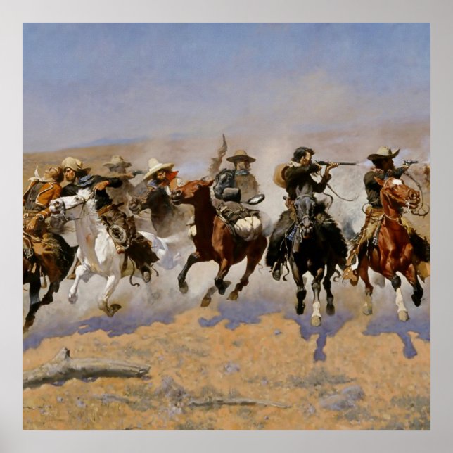 Poster Arte Ocidental de Frederic Remington “Fuga Para O  (Frente)