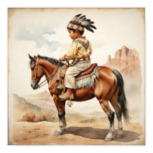 Arte ocidental de menino nativo americano vintage