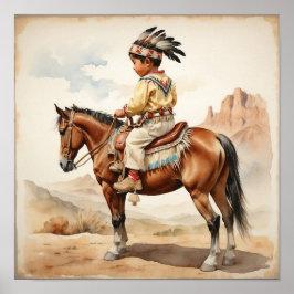 Poster Arte ocidental de menino nativo americano vintage