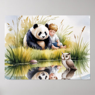 POSTER ARTE ORIGINAL AQUARELA DE ANIMAIS RELAXANDO