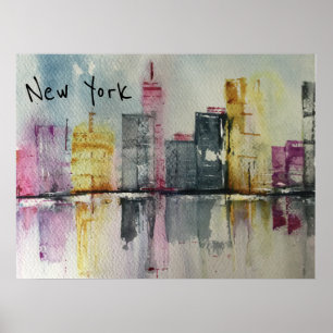 Poster Arte original de Nova Iorque NYC Skyline Cityscape