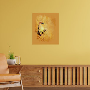 Poster Arte original em aquarela de pássaro Grosbeak vida