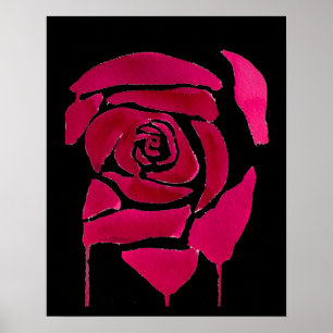 Pôster Arte original floral abstrata gótica Rosa sangrand