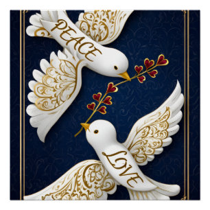 Pôster Arte Ornada de Pombo da Paz & Amor