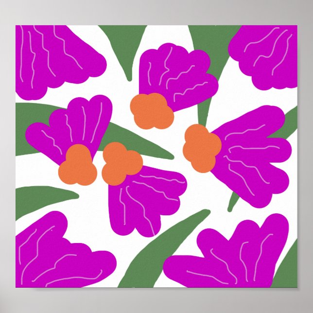 Poster Arte Ousada de Doodle Floral Pop Retro Moderno Vin (Frente)