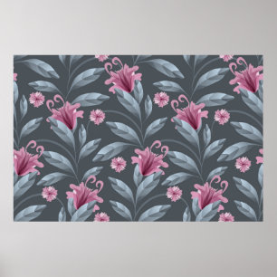 Poster Arte, padrão de colheita floral. Maroon transl