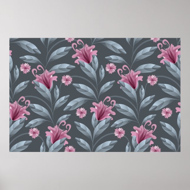 Poster Arte, padrão de colheita floral. Maroon transl (Frente)