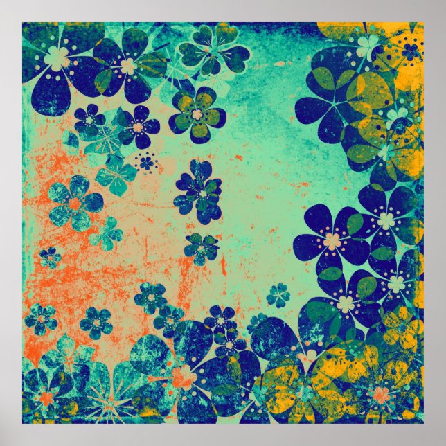 Pôster Arte padrão de fundo do grunge floral 3 (Frente)